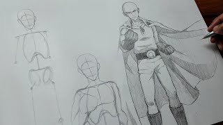 Saitama Full Drawing Tutorial  Full Body Anatomy  Eng Sub [upl. by Jennilee133]