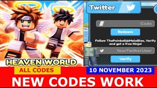 NEW UPDATE CODES HEAVEN WORLD Anime Racing Clicker ROBLOX  ALL CODES  NOVEMBER 10 2023 [upl. by Orofselet]