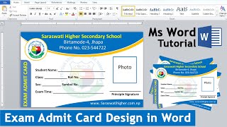 How to Make School Exam Admit Card Design in Ms word Tutorial [upl. by Rexana543]