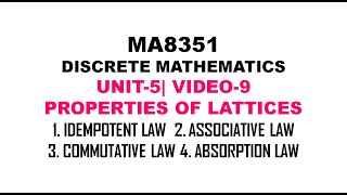 ASSOCIATIVE LAW ABSORPTION LAW OF LATTICES DISCRETE MATHEAMTICS UNIT5 VIDEO9 [upl. by Shaun]