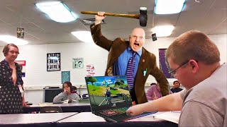 kid CAUGHT playing Fortnite in school EXPELLED [upl. by Anaidiriv]