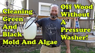 Cleaning Black And Green Algae And Mold Off Wood With Out A Pressure Washer [upl. by Ecnadnak]