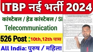 ITBP Constable amp Head Constable Vacancy 2024  ITBP SI HC Constable Telecommunication Online Form [upl. by Kurtzig349]