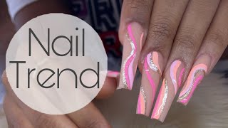 Watch Me Work Long Acrylic Full Set Application  Pink Swirl Nail Art Tutorial [upl. by Harlene]