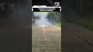 Union Minister L Murugan celebrates Diwali by bursting crackers in Chennai [upl. by Nagy699]