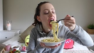 ASMR Whisper Eating Sounds  Pasta With Cheese Sauce Salad amp Chaga tea  Mukbang 먹방 [upl. by Salesin38]