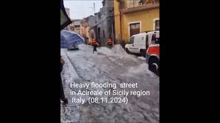 Heavy flooding Cause By rains on the street in Acireale of Sicily region Italy 8 November [upl. by Brittan]