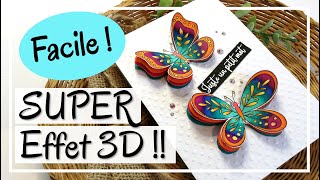 DES PAPILLONS en 3D  TOUT en RELIEF  Peu de matériel  Tuto carterie Scrapbooking DIy [upl. by Collin899]