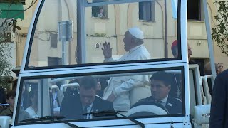 In Ajaccio the Pope prays in front of the Madonuccia before going to the cathedral  AFP [upl. by Ydnagrub25]