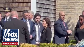 NY governor confronted by icy reception while visiting slain NYPD officers wake [upl. by Attolrahc]