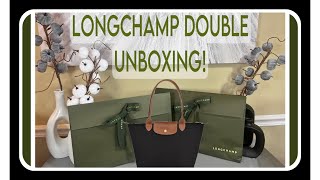 LONGCHAMP LE PLIAGE DOUBLE BAG UNBOXING LARGE LE PLIAGE ORIGINAL BAG amp LARGE LE PLIAGE GREEN BAG [upl. by Matteo]