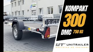 Przyczepka uchylna jednoosiowa Unitrailer Kompakt 300 do przewozu quadów motocykli DMC 750 KG [upl. by Nelehyram]