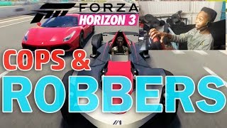 COPS amp ROBBERS  ONLINE WITH FRIENDS  Forza Horizon 3 Career With Steering Wheel [upl. by Eustis]