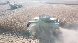 JUNIOR HARVEY FARMS OLD BATH INDIANA SHELLING CORN NOV 2ND 2023 JD S780 COMBINE JD 8R340 TRACTOR [upl. by Diandre]