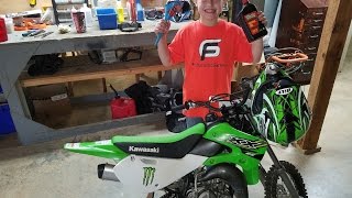 Servicing his brand new Dirt bike a KX65 2 stroke Fun [upl. by Marvel]