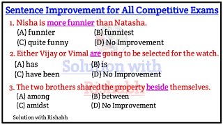 Sentence Improvement Exercise for all Competitive Exams  Improvement of Sentence in English grammar [upl. by Sabsay]