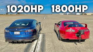 1800hp Toyota Supra vs Tesla Model S Plaid DRAG RACE [upl. by Tay]