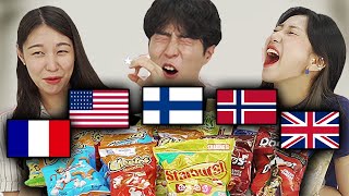 Koreans Try Snacks from America UK France Finland Norway [upl. by Bonneau364]