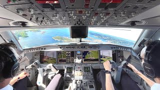 Cockpit view of LNWEB Wideroe Embraer E190E2 taking off from Kjevik airport [upl. by Ainelec]