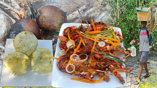 Two mile of wet land to Cook our dinner fry losber with Roast breadfruit in jamaica [upl. by Airad]