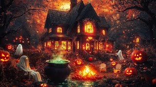 Relaxing Halloween Ambience 🎃 Midnight in a Cozy Haunted Village 👻 Spooky Sounds Halloween Music [upl. by Emlin]