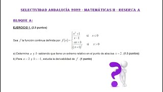 Selectividad Andalucía 2022 Reserva A Ciencias Bloque A Funciones 1 Matemáticas II [upl. by Goltz]