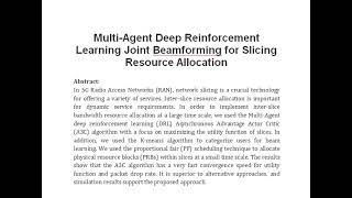 Multi Agent Deep Reinforcement Learning Joint Beamforming for Slicing Resource Allocation [upl. by Otilrac]