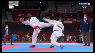 NOCAUTE NO KARATE OLIMPÍADAS DE TÓKYO  KUMITE 75Kg SAJAD GANJZADEH  IRA VS TAREG HAMEDI  KSA [upl. by Schriever751]