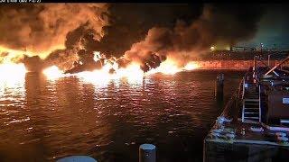 Tanker Aframax River Hits Mooring 88000 Gallons Of Oil Burn [upl. by Ricky]