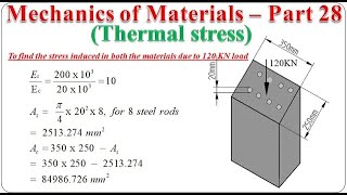 Mechanics of Materials Part 28  Thermal stresses in a composite bar  BME301 [upl. by Neeoma]