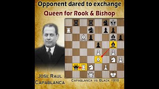 Opponent dared to exchange queen for rook amp bishop  Capablanca vs Black 1916 [upl. by Canfield999]