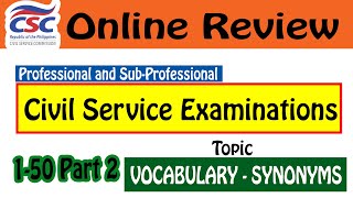 Civil Service Exam Reviewer Online 2024 Vocabulary Synonyms Part 2  CSE Vocabulary Synonyms Part2 [upl. by Ellerret]