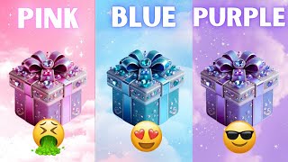 Choose your gift 🎁🥳💘🤢3 gift box challenge2 good vs 1 bad Pink Blue amp Purple chooseyourgift [upl. by Scheer510]