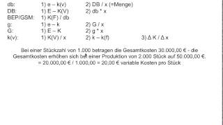 Teilkostenrechnung Formelsammlung Formeln kurzfristige langfristige Preisuntergrenze FOS BOS [upl. by Lajes463]