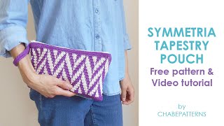 Symmetria TAPESTRY POUCH  Free TAPESTRY CROCHET pattern for bag WITH LINING AND ZIPPER [upl. by Dunham489]