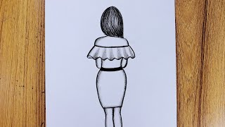 Easy girl backside drawing step by step  Pencil sketch girl  Pencil drawing tutorial [upl. by Lepper]