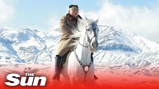 North Korea state TV airs video of Kim Jongun riding a horse up the sacred mountain Mount Paektu [upl. by Acinnod]