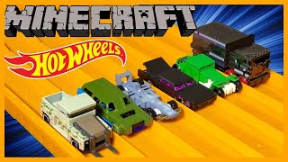 HOT WHEELS MINECRAFT CHARACTER CAR SET RACE and REVIEW [upl. by Medea66]