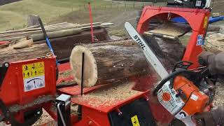 Firewood processor Stihl MS661 chainsaw on the Wallenstein WP845 [upl. by Attelahs]