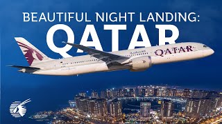 Beautiful Night Landing in Doha Qatar [upl. by Hylton]