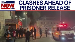 IsraelHamas hostage deal Clashes in West Bank ahead of prisoner exchange  LiveNOW from FOX [upl. by Terrene400]