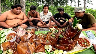 Cooking and Eating in Nepali Style Sungur ko Tauko MUKBANG in Jungle at our Survival Area [upl. by Reg]