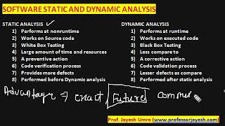 Static and Dynamic Analysis  Software Engineering SEPM Jayesh Umre [upl. by Osber286]