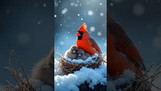 Nature’s Beauty Cardinal Family Braving the Snow 🐦❄️ [upl. by Aititil]