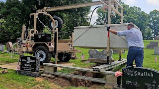 Setting a Concrete Grave Liner with a Johnny Handler [upl. by Evette]