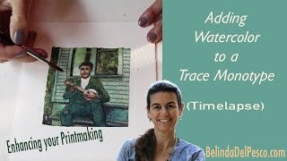 Adding Color to a Trace Monotype Print with Watercolor  Timelapse [upl. by Ammadas]