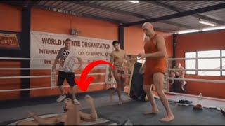 Tyson Fury DROPS Thai Fighter with MONSTER KICK [upl. by Hairym]