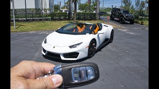 Lamborghini Huracan Spyder RIDE LOUD Accelerations Downshifts Interior Exterior at Lamborghini Miami [upl. by Crispas]