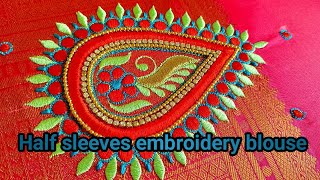 Blouse half sleeves embroidery designs  zig zag machine [upl. by Endo]