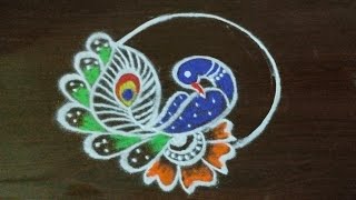 easy peacock rangoli kolam for Diwali2024newyear rangoli kolamsankranti muggluNSchannelrangoli [upl. by Tisman]